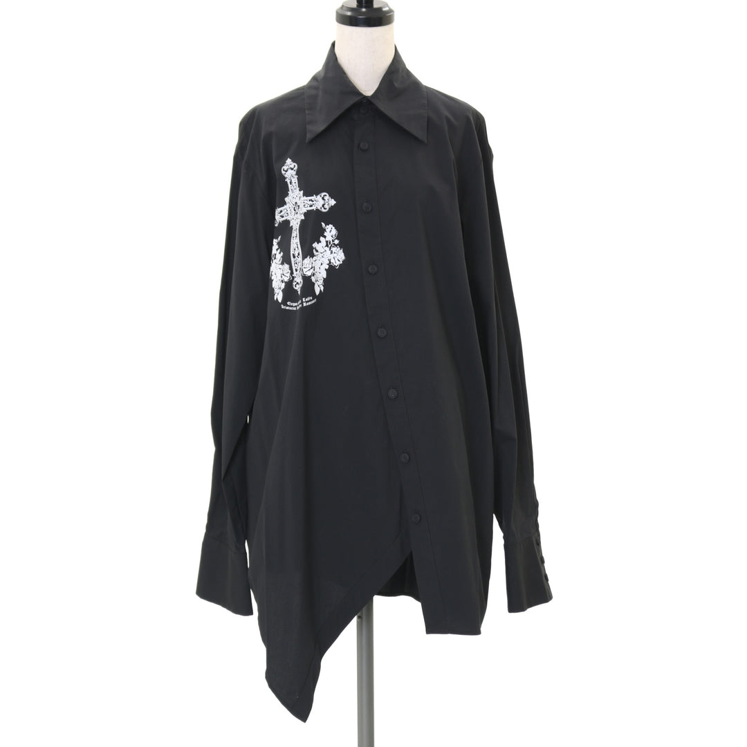 USED】【Men】クロスローズプリントアシメシャツ(黒×白) | Moi-même