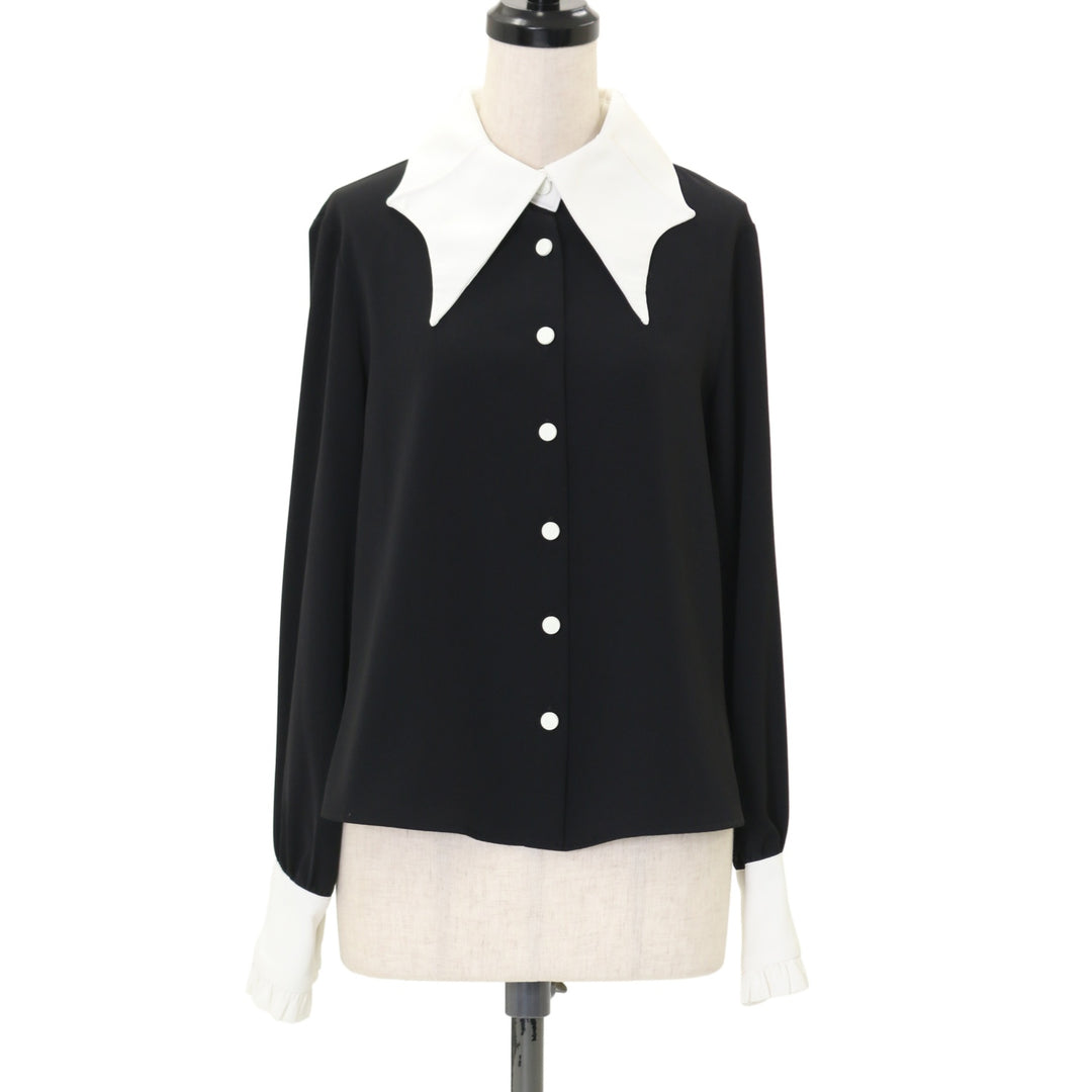 モワメームモワティエ　ブラウス　9号　タグ付き新品 USED】【9号】蝙蝠カラーブラウス(黒×白) | Moi-même-Moitié