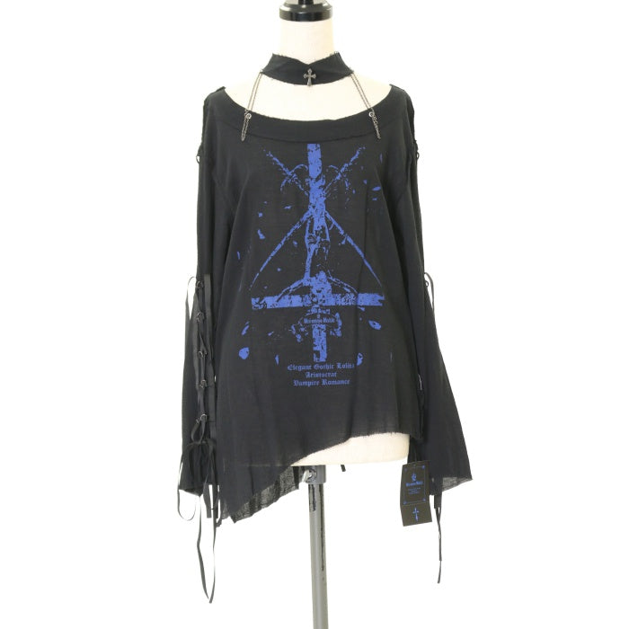 USED】フォールクロス・チョーカー付きガーゼトップス(黒×青) | Moi