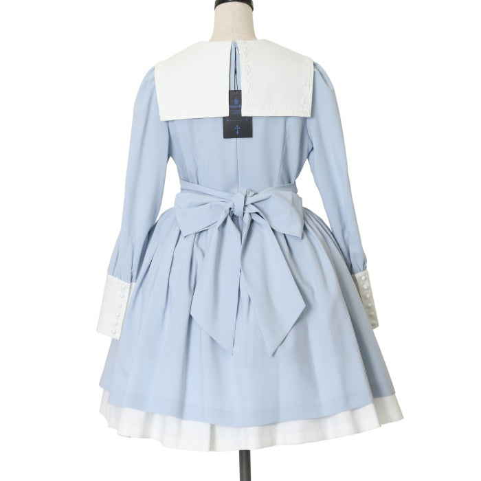 モワティエ 修道女 ミニワンピース blue gray 9号　バッグセット USED】【9号】修道女ミニワンピース(ブルーグレー×白) | Moi-même