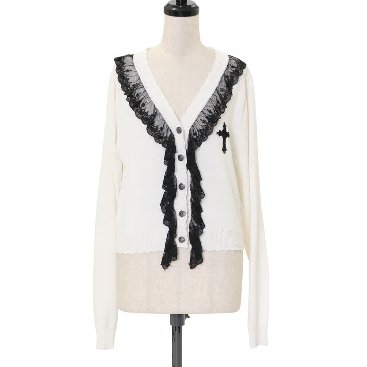 【Moi-même-Moitié】十字架ワッペンレースカーディガン Cross Patch Lace Cardigan by Moi-même-Moitié