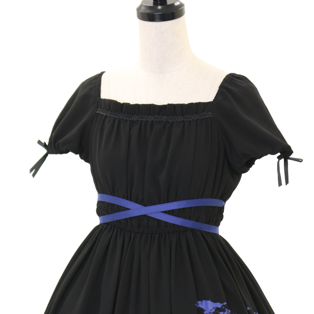 サイレントムーンワンピース(ミニ丈) 黒×青