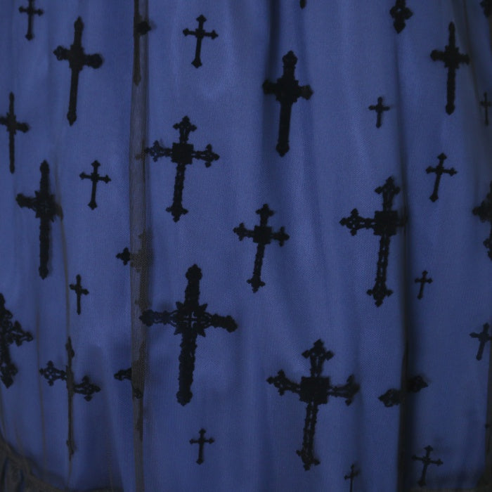 USED】【13号】十字架フロッキーハイウエストロングスカート(黒