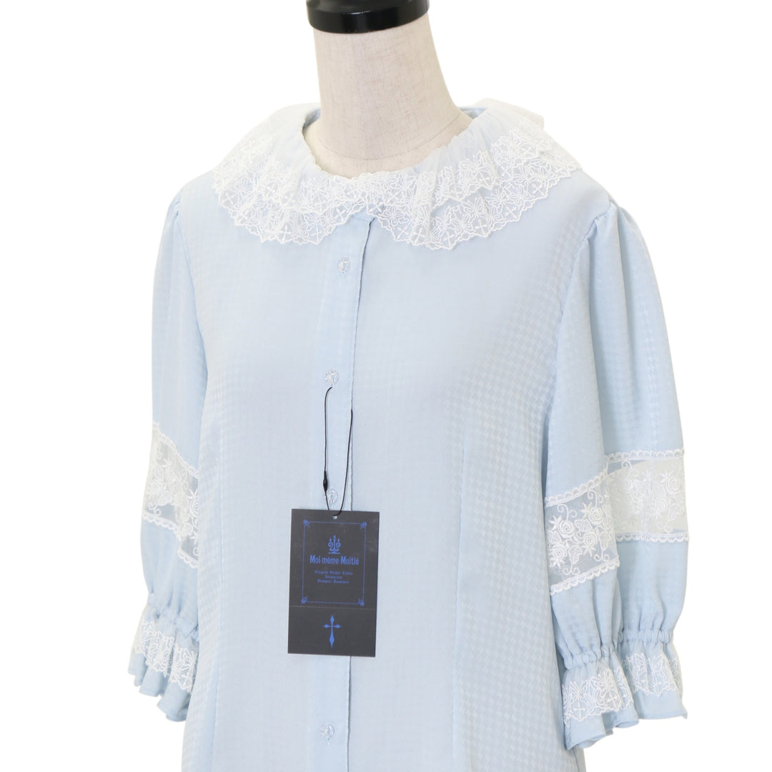 USED】【9号】ダイヤ柄サテンジャガードブラウス(サックス×白) | Moi