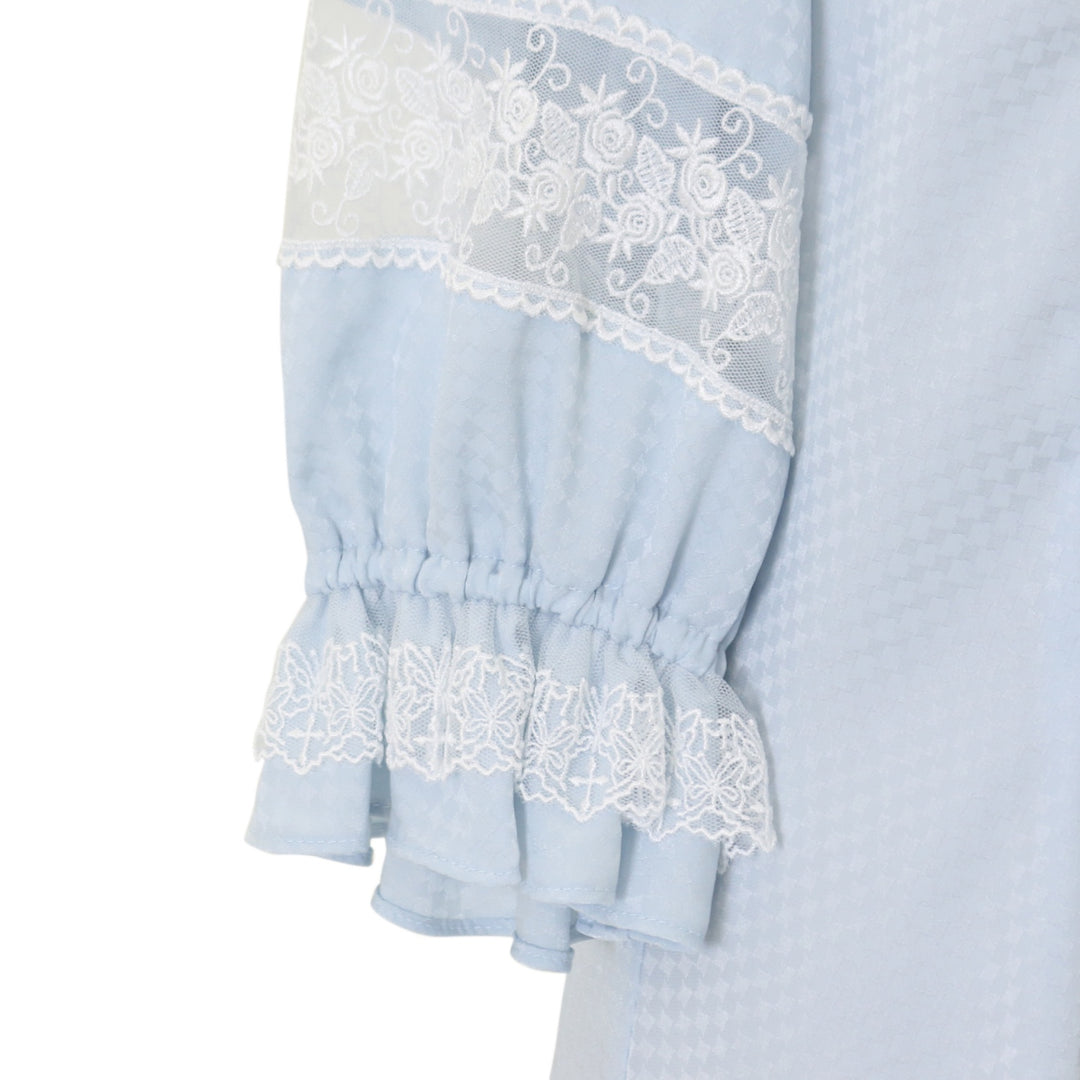 USED】【9号】ダイヤ柄サテンジャガードブラウス(サックス×白) | Moi