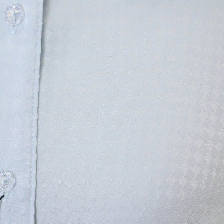 USED】【9号】ダイヤ柄サテンジャガードブラウス(サックス×白) | Moi