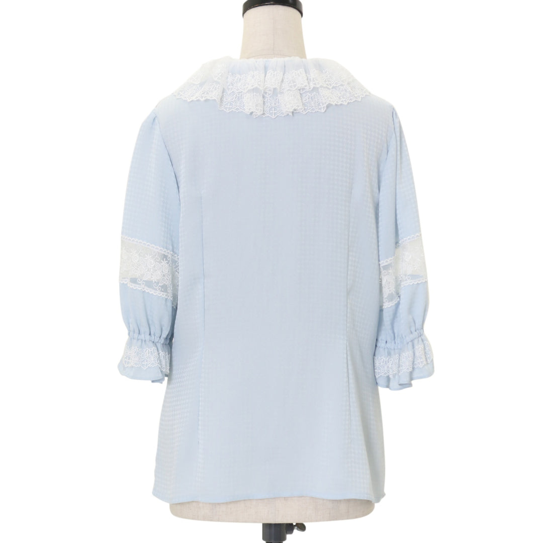 USED】【9号】ダイヤ柄サテンジャガードブラウス(サックス×白) | Moi