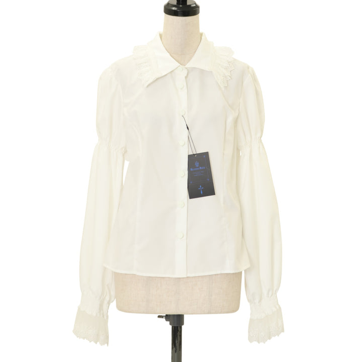 USED】【9号】Cross Rose Gardenシャーリングスリーブブラウス(白×白