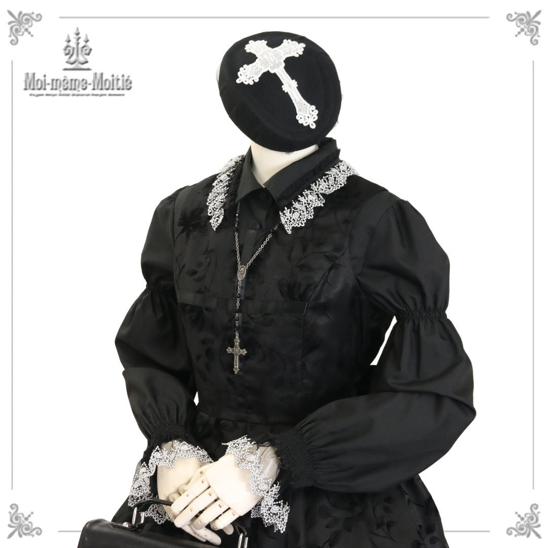 【美品】Moi-meme-Moitie シャーリングスリーブブラウス 黒 Cross Rose Gardenシャーリングスリーブブラウス | Moi-même