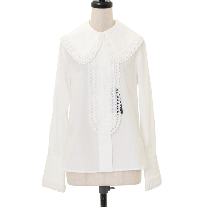 USED】【9号】スカラップコットンレース長袖ブラウス(白) | Moi