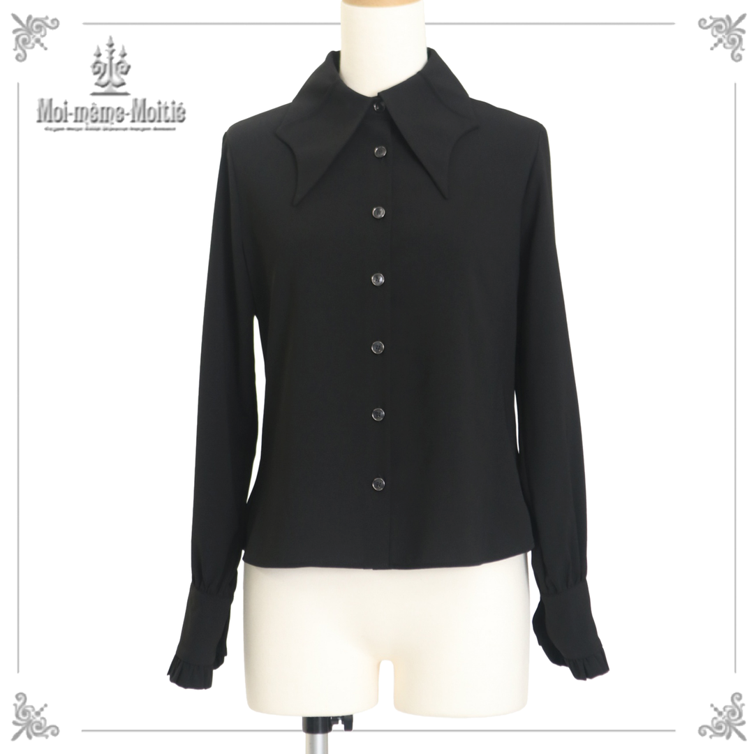 モワメームモワティエ　黒　襟付き長袖カットソー Bat Collar Blouse (Size 9) | Moi-même-Moitié | Wunderwelt Fleur