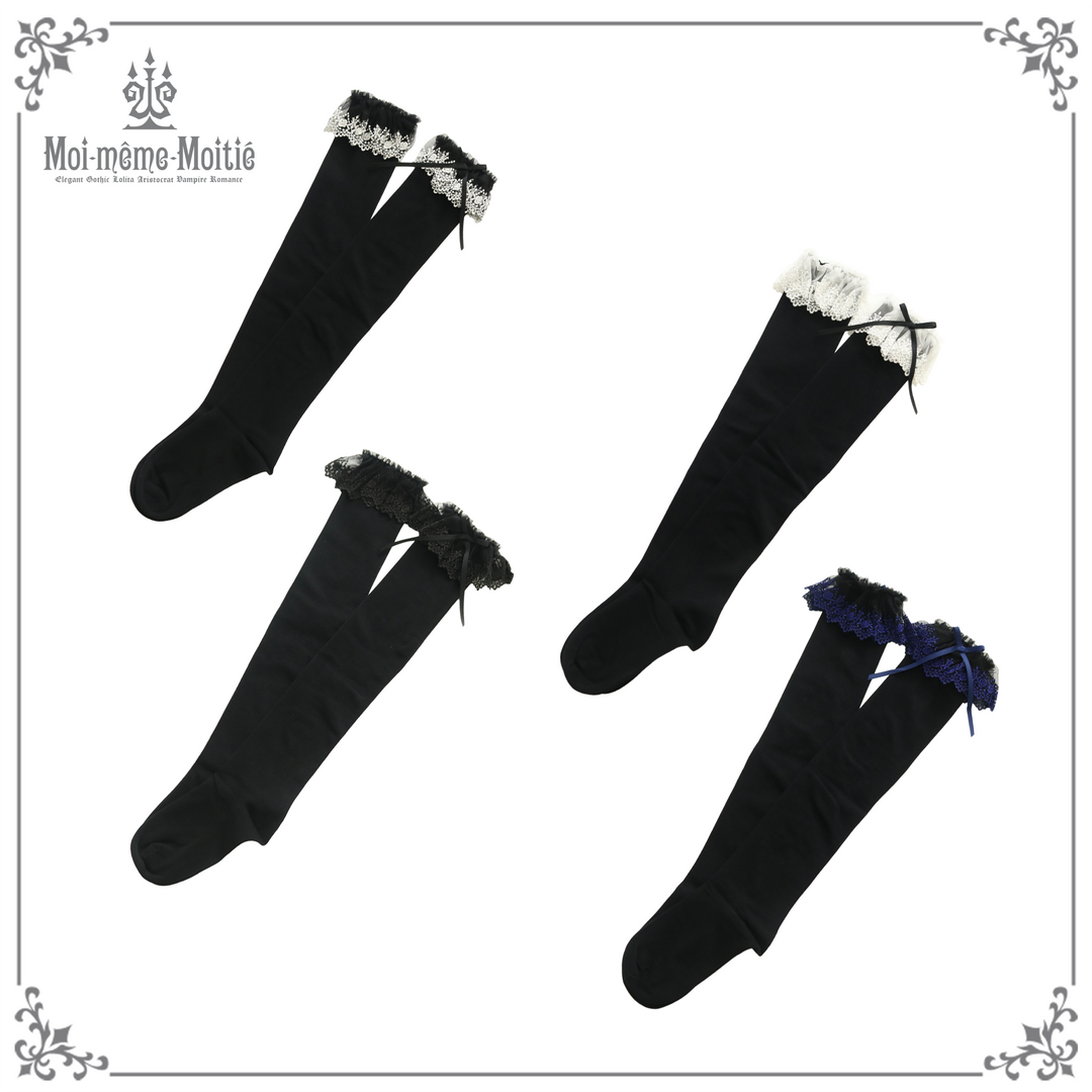 Moitieレースリボンオーバニー クロスアーチレースリボンオーバーニーソックス【Moi-meme