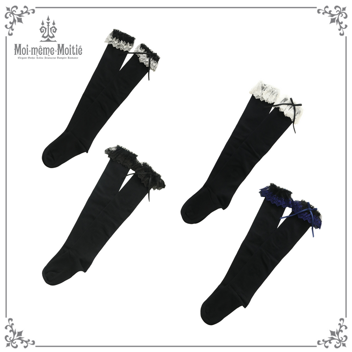 Moitieレースリボンオーバニー Moi-meme-Moitie クロスアーチレースリボンオーバーニー 黒×白