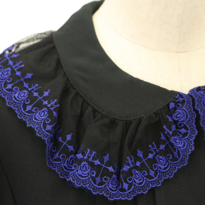 USED】【9号】Rose fenceレースパフ袖ブラウス(黒×青) | Moi-même