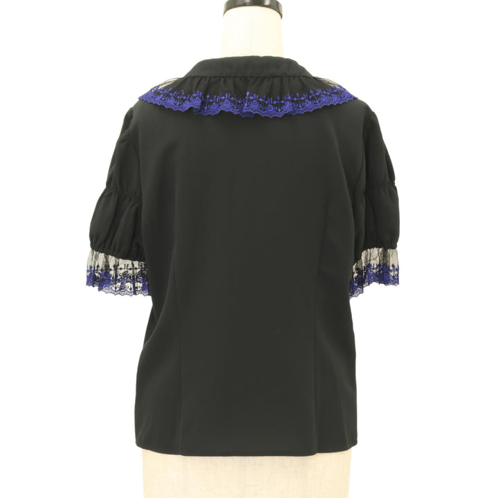 USED】【9号】Rose fenceレースパフ袖ブラウス(黒×青) | Moi-même