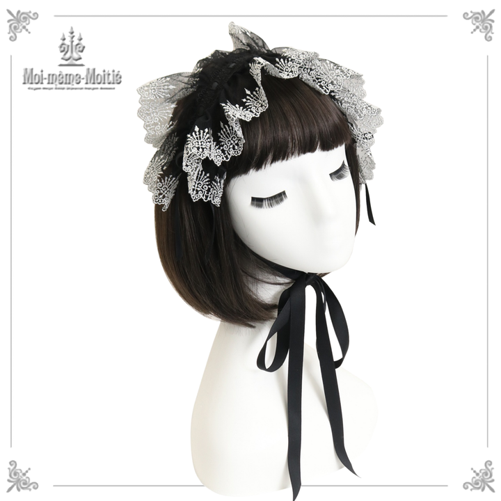 モワティエ クロスアーチヘッドドレス(白×黒) クラウンはしごレースヘッドドレス | Moi-même-Moitié | ロリータ