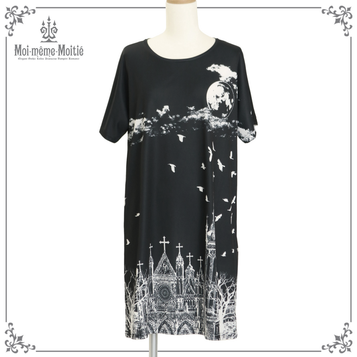 Moi-meme-Moitieサイレントムーンワンピース(ミディアム丈)白×黒 Moi