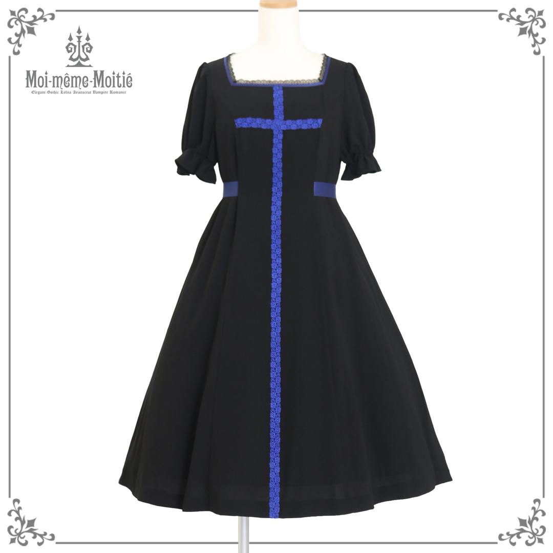 Rose Cross Lace Puff Sleeve OP (Medium Length) | Moi-même-Moitié