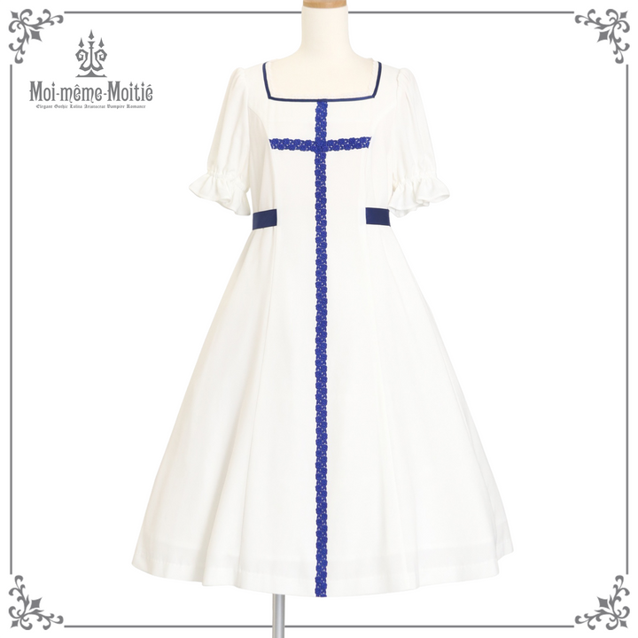 Rose Cross Lace Puff Sleeve OP (Medium Length) | Moi-même-Moitié