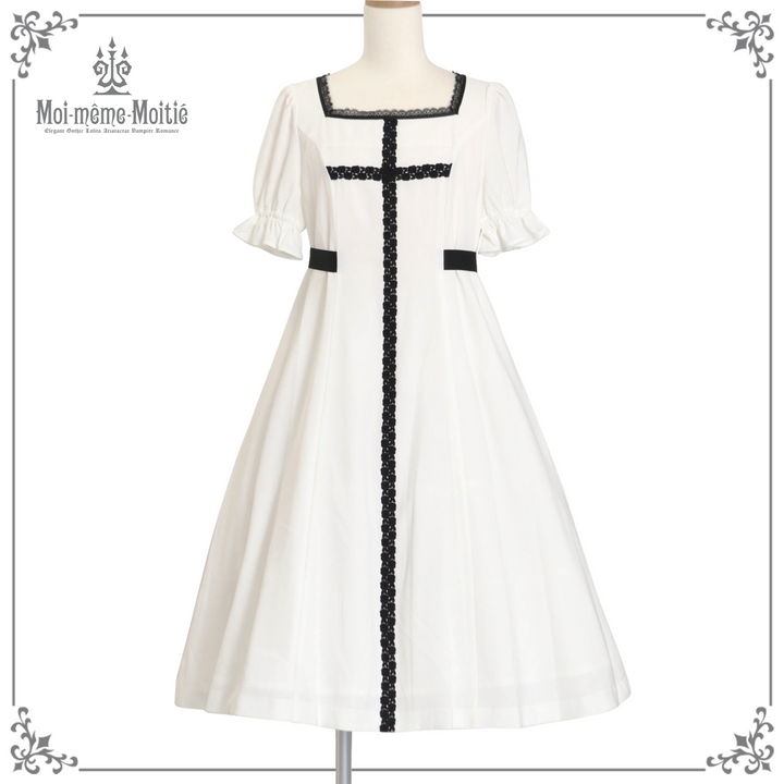 Rose Cross Lace Puff Sleeve OP (Medium Length) | Moi-même-Moitié