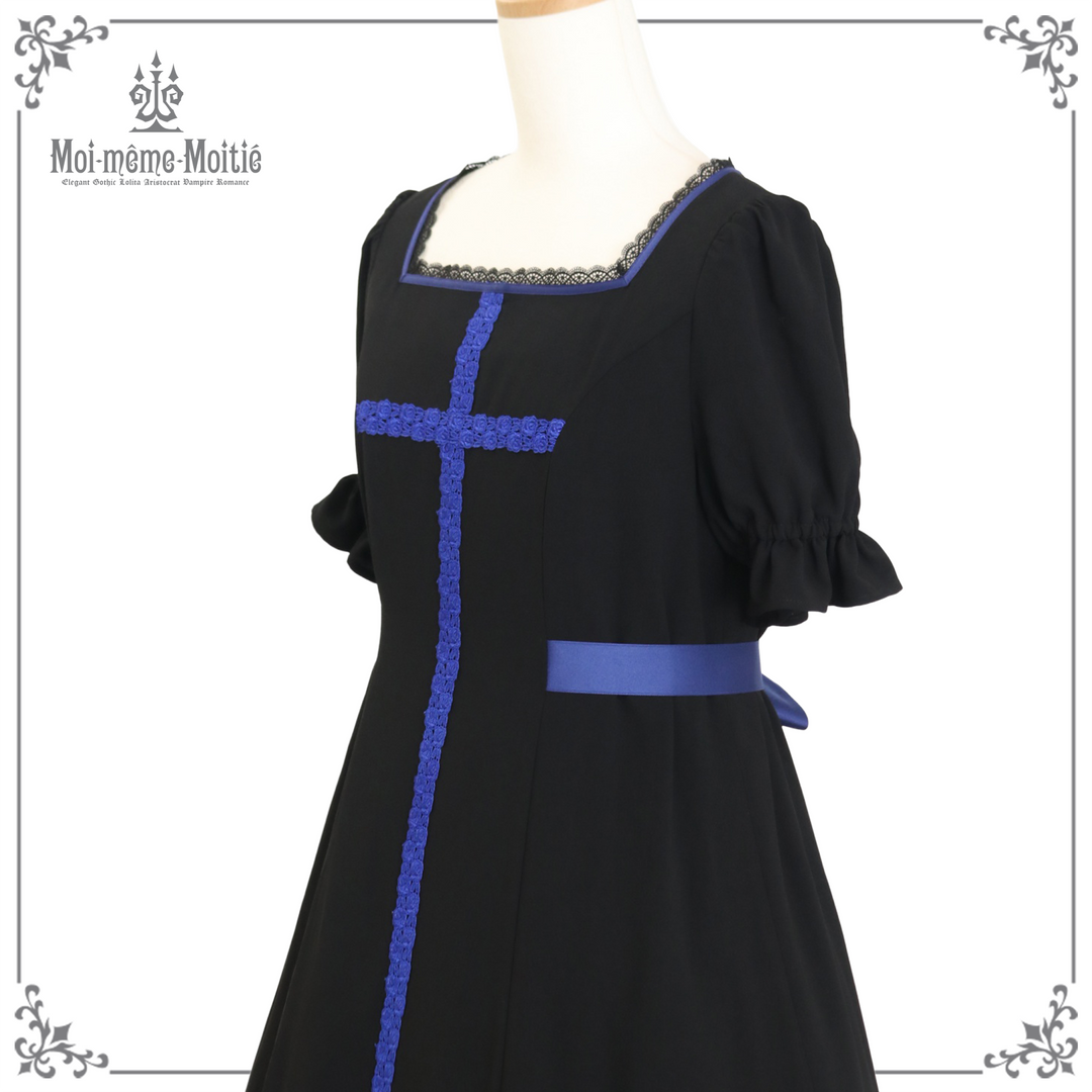 Rose Cross Lace Puff Sleeve OP (Medium Length) | Moi-même-Moitié
