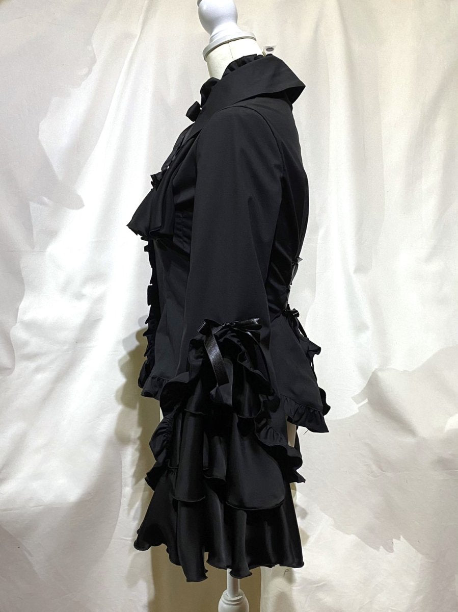 カメオタイ付き後ろ編み上げブラウス 姫袖 MARBLE カメオタイ付き後編み上げブラウス：白×白フリル - MARBLE ~online shop~