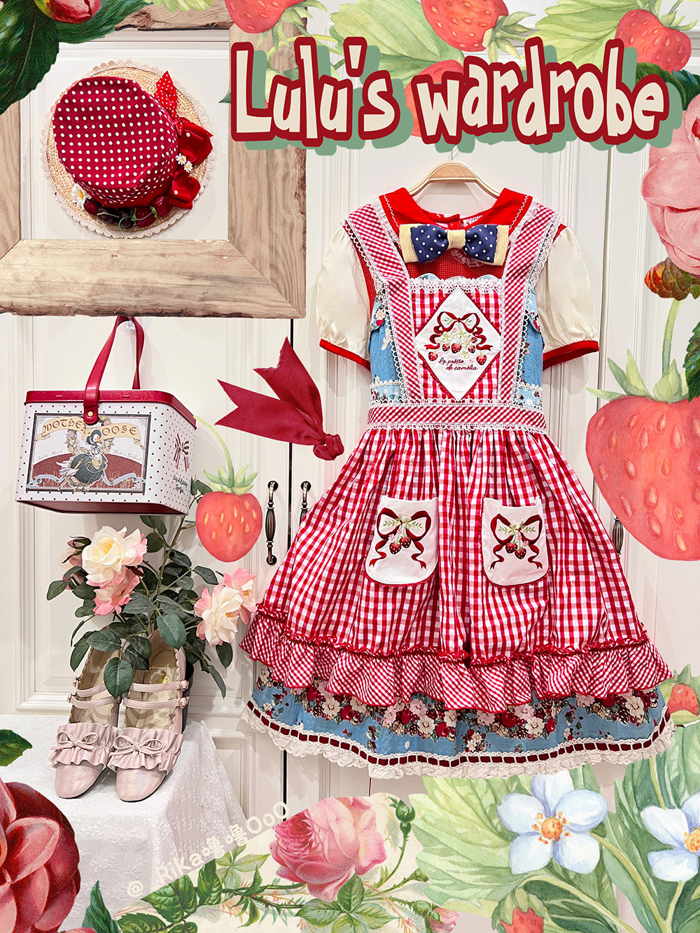 Strawberry Picnic 刺繍エプロン(ギンガム) | La poésie de