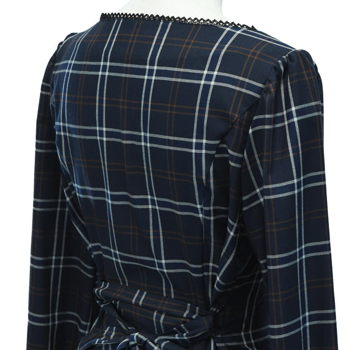 Sheglit スクエアネックブラウス（ネイビー） Square Neck Blouse (Check) | Sheglit | Wunderwelt Fleur