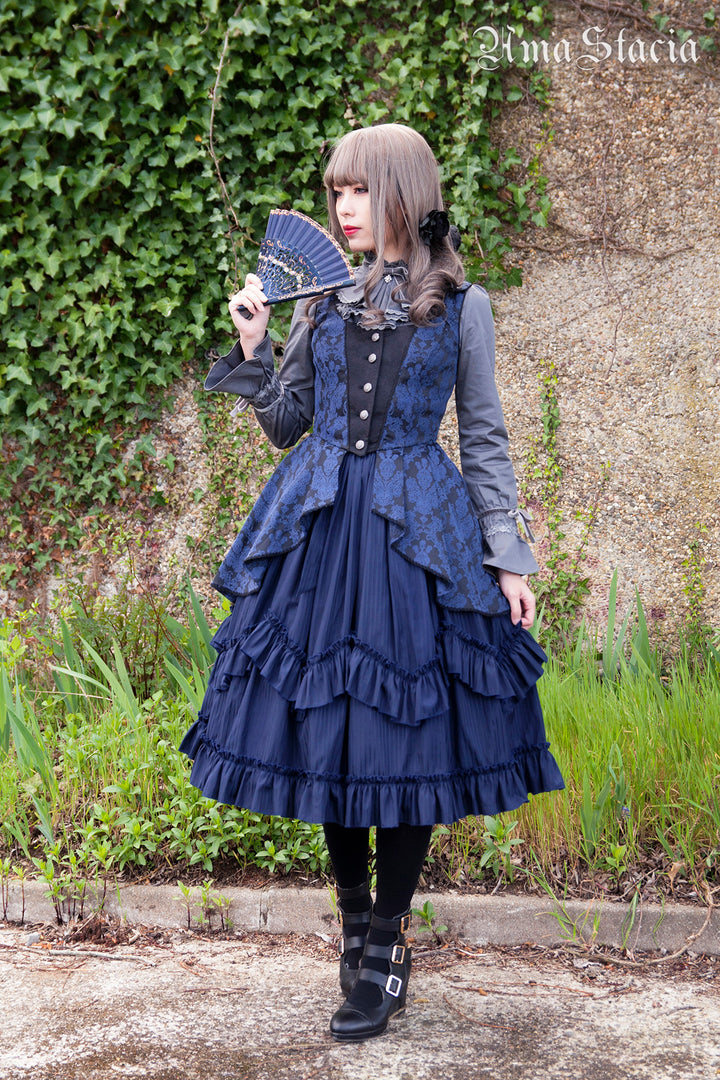 DANSKIN ダーク紺 フリルジャケット Reservation】A Gaze Into the Abyss Peplum Vest | AmaStacia