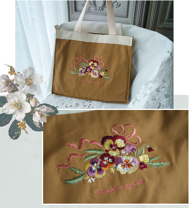 There's pansies for thoughts すみれ刺繍トートバッグ | Surfacespell