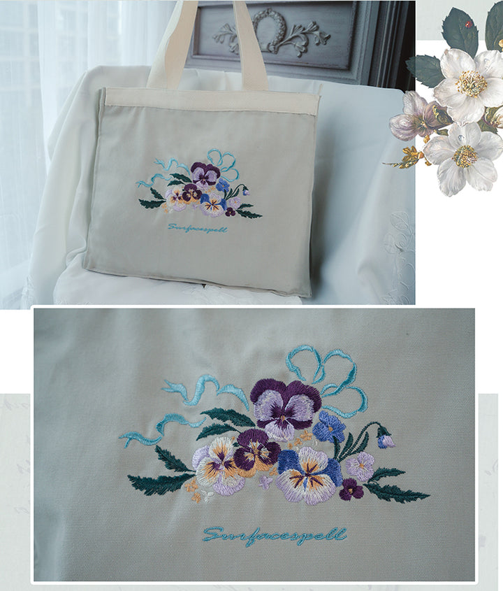 There's pansies for thoughts すみれ刺繍トートバッグ | Surfacespell