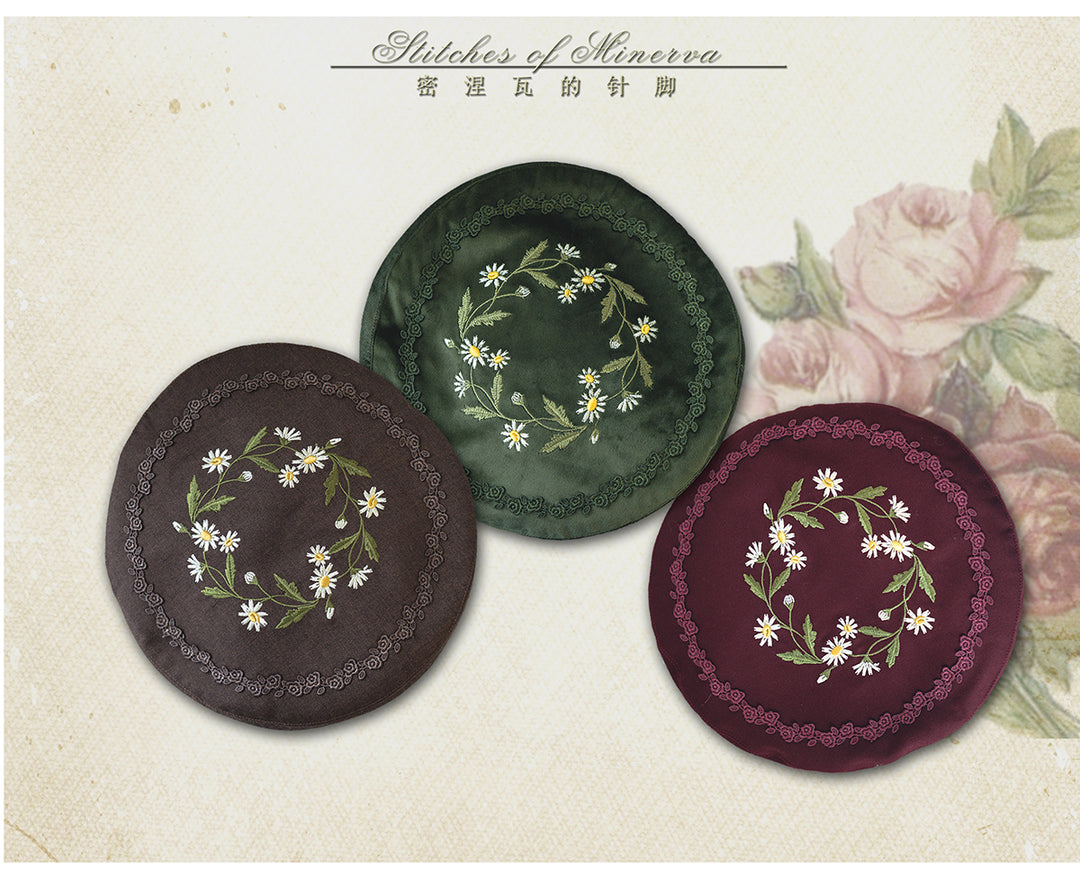 Stitches of Minerva Daisy Embroidery Beret | Surfacespell