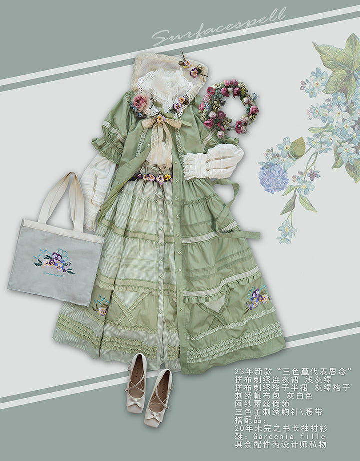 There's pansies for thoughts すみれ刺繍前開きワンピース