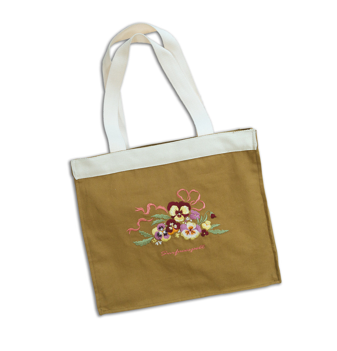 There's pansies for thoughts すみれ刺繍トートバッグ | Surfacespell