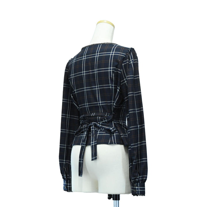 sheglit スクエアブラウス　黒 Square Neck Blouse (Check) | Sheglit | Wunderwelt Fleur