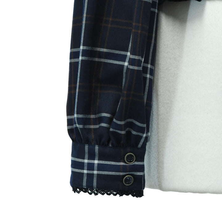 Sheglit スクエアネックブラウス（ネイビー） Square Neck Blouse (Check) | Sheglit | Wunderwelt Fleur