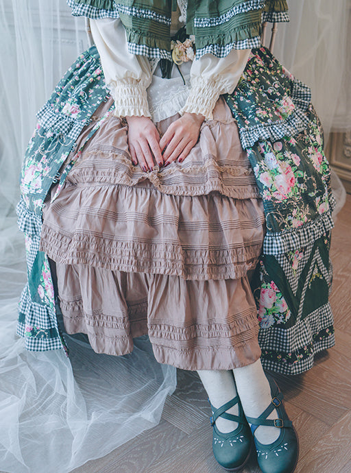 タナローン ミシェル・フランシス　3段ティアードスカート　総ゴム　　ハンドメイド 三段ティアード ピンタックスカート[ロング丈] | Surfacespell