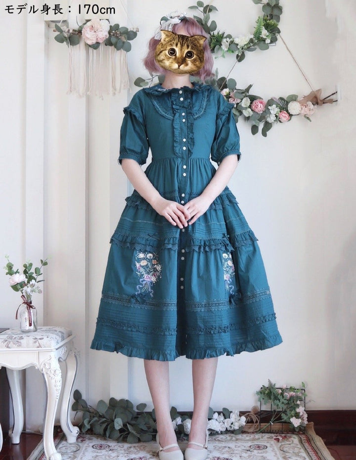 うさぎとキノコのメルヘン森ワンピース ゴスロリ ロリータ amavel A Bank Where The Wild Thyme Blows 前開きワンピース