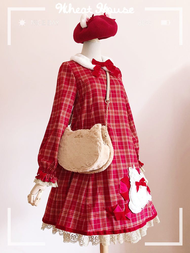 Pretty Days 赤チェックハートエプロンスカートプラスサイズ