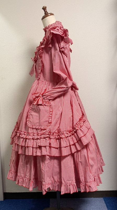 フィジカルドロップ ギンガムワンピース ネイビー フラワーモチーフ釦