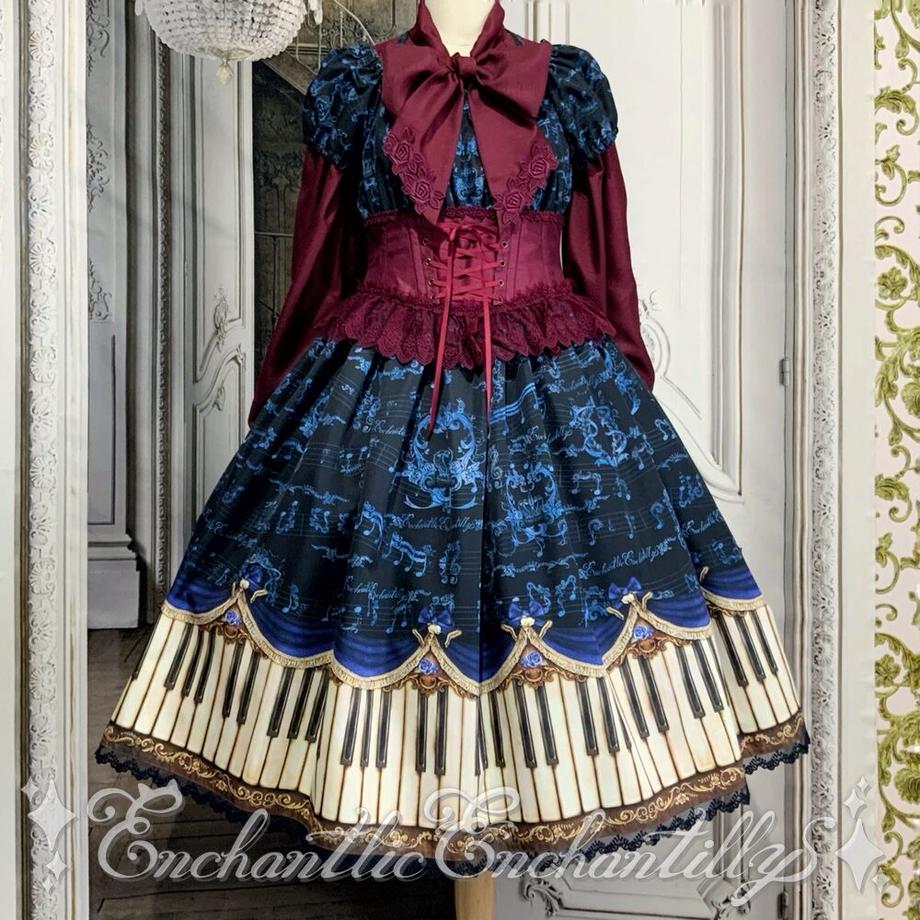 アンティークエレガンスピアノワンピース （黒x青） | Enchantlic 
