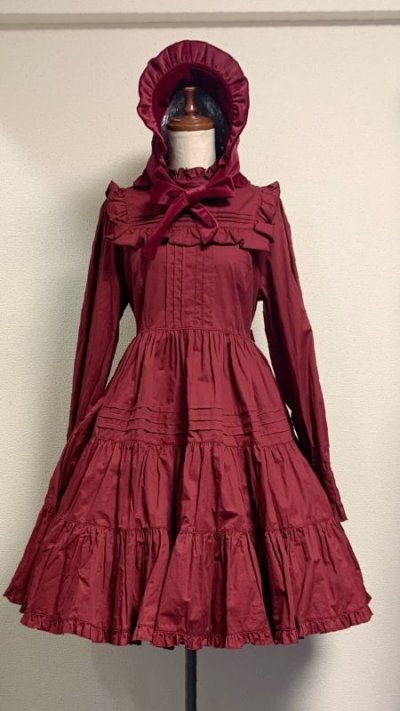 3段ティアード長袖小公女ドレス【綿・ボルドー】 | PhysicalDrop