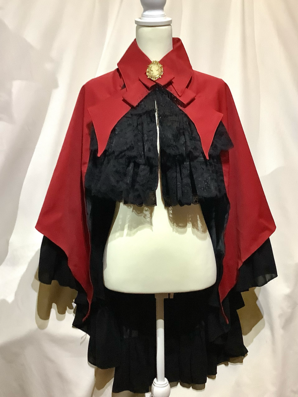 [MARBLE] ボリュームタイ付きロングマント：紺×黒 ゴスロリ MARBLE] ボリュームタイ付きロングマント：紺×黒 ゴスロリ