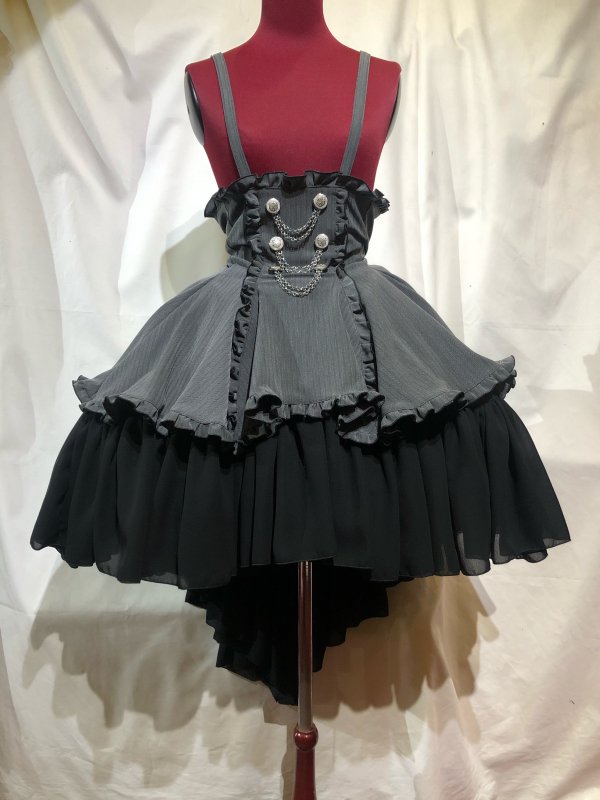 エンブレム飾りチェーン付きハイウエストドレープスカート(LL〜3L