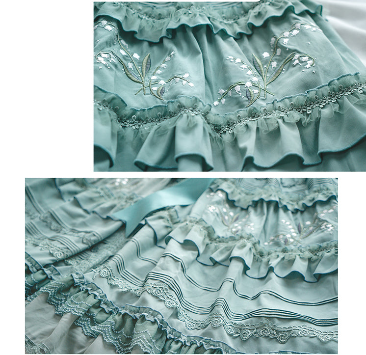 スズラン刺繍 ピンタックジャンパースカート | Surfacespell