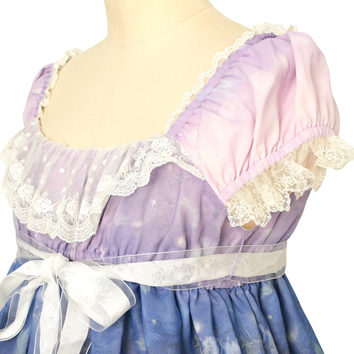 USED】Swan lake〜泡沫の涙〜柄ミニ袖ジャンパースカート