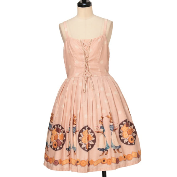 ルルゲッタ うさぎティータイムプリントレースアップワンピース ルルゲッタ うさぎティータイムプリントレースアップワンピース