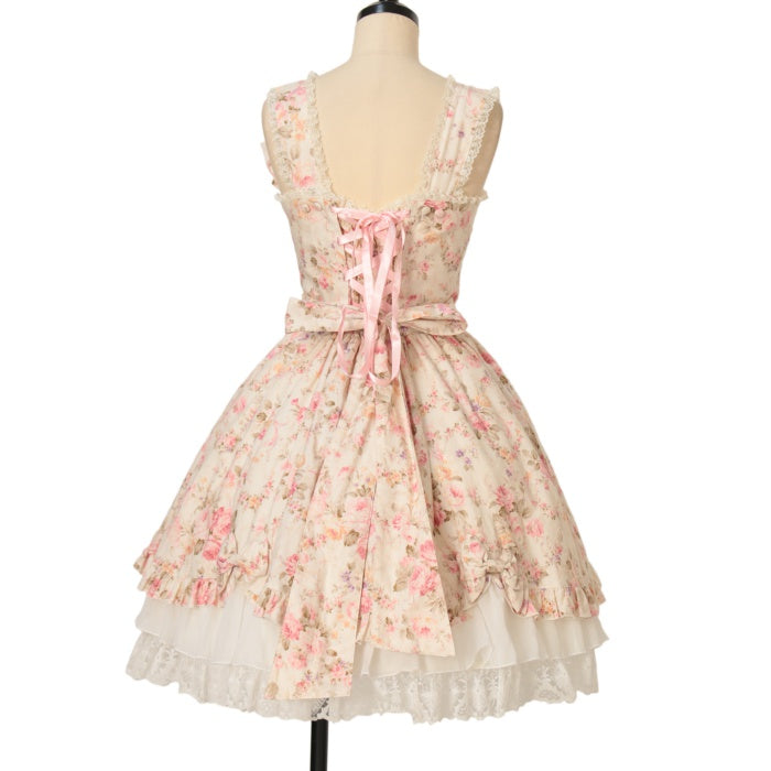 USED】シフォンフリル花柄ジャンパースカート+バレッタセット