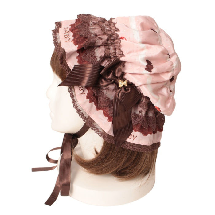 USED】Fondant Chocolat Nounours Collection 柄マザーボンネット