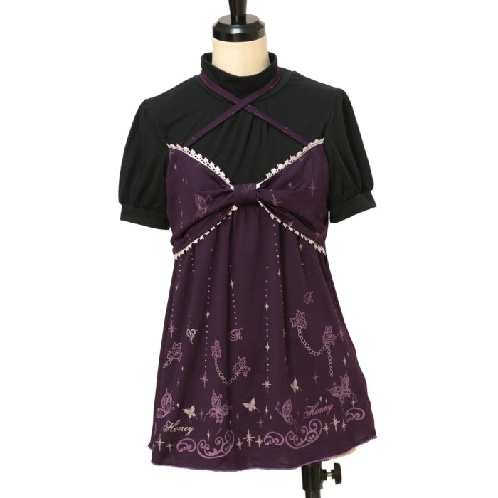 00s h.naoto h.honey レイヤード風プリントフリルカットソー h.NAOTO